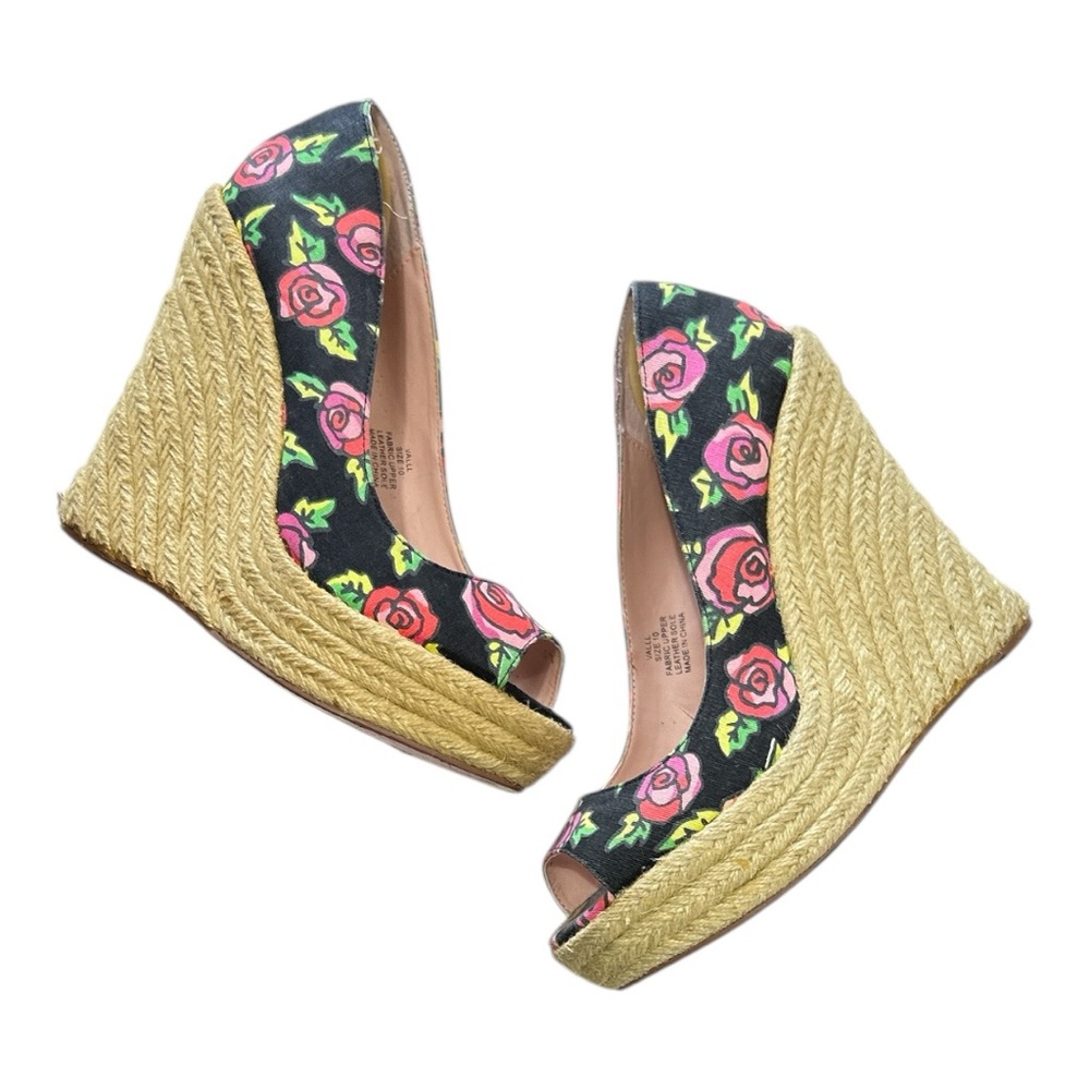 Betsey Johnson Rose Floral Platform Espadrille Wedge Peep Toe Y2K Retro Sz  10 - Picture 2 of 13